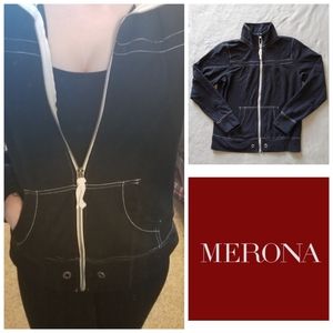 Womens Size Medium Black & White Target Merona Zip Up Sweatshirt